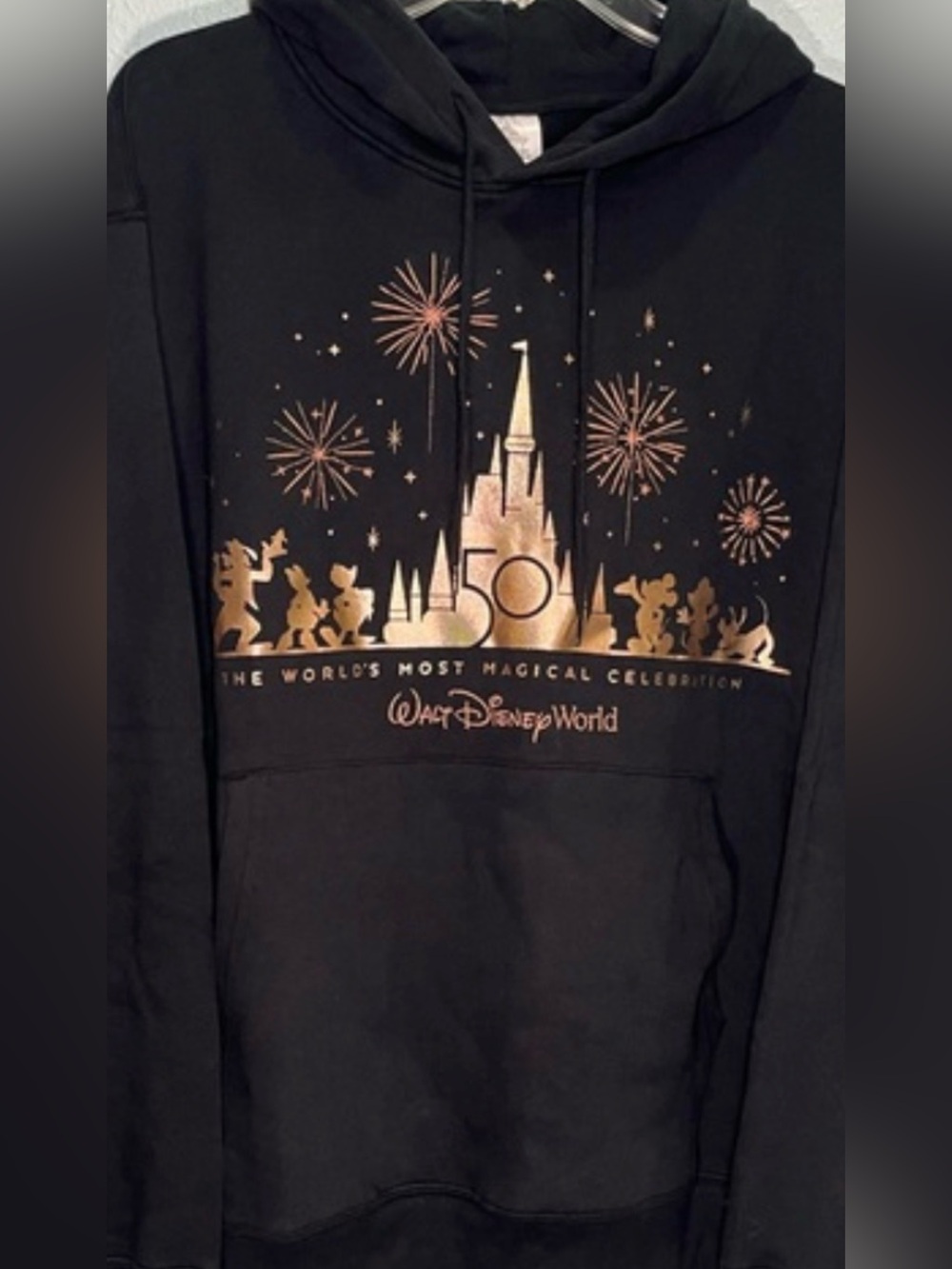 Disney 50th Sweatshirt Hoodie adult size LARGE rose gold foil & embroidery NWT